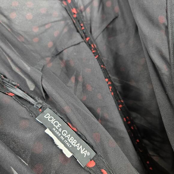 Dolce & Gabbana Polka Dot Dress Black Ruched Long Sleeve Mini Cocktail Size XS - Picture 8 of 9